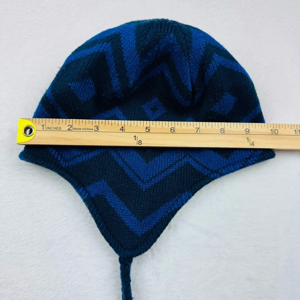 Columbia Youth Tassel Beanie Blue Geometric Pattern. Outdoor Ski Hat. One size.